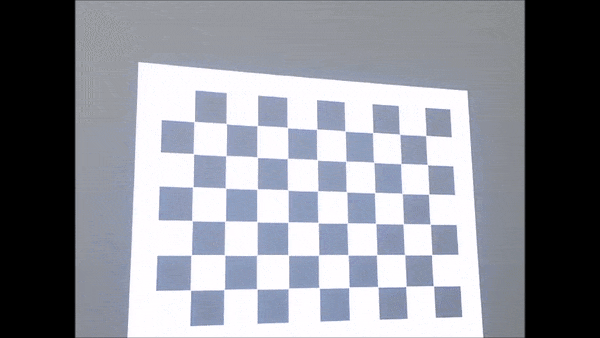Calibration captures with a projected checkerboard at several poses